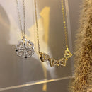 Colar Feminino Com Zircônias 2 Em 1 Formato Trevo e Corações SH - 506 - Colar Feminino Com Zircônias 2 Em 1 Formato Trevo e Corações Superfacilita 